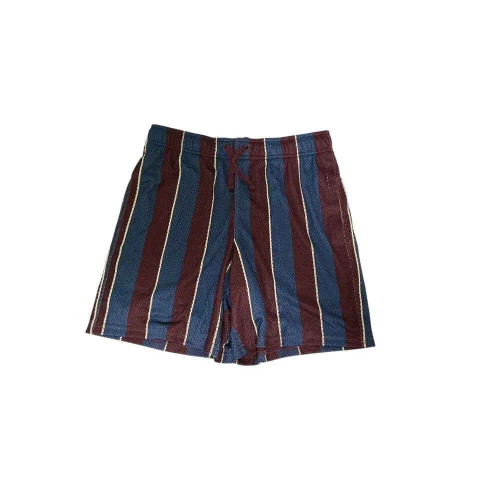 NWT DSG Boys Throwback Stripe Burgundy Blue Mesh Gym Shorts Youth Size Medium